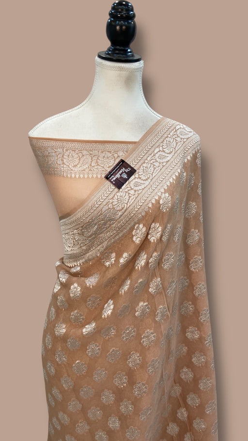 Pure Khaddi Georgette Banarasi Saree Silver Zari - The Handlooms