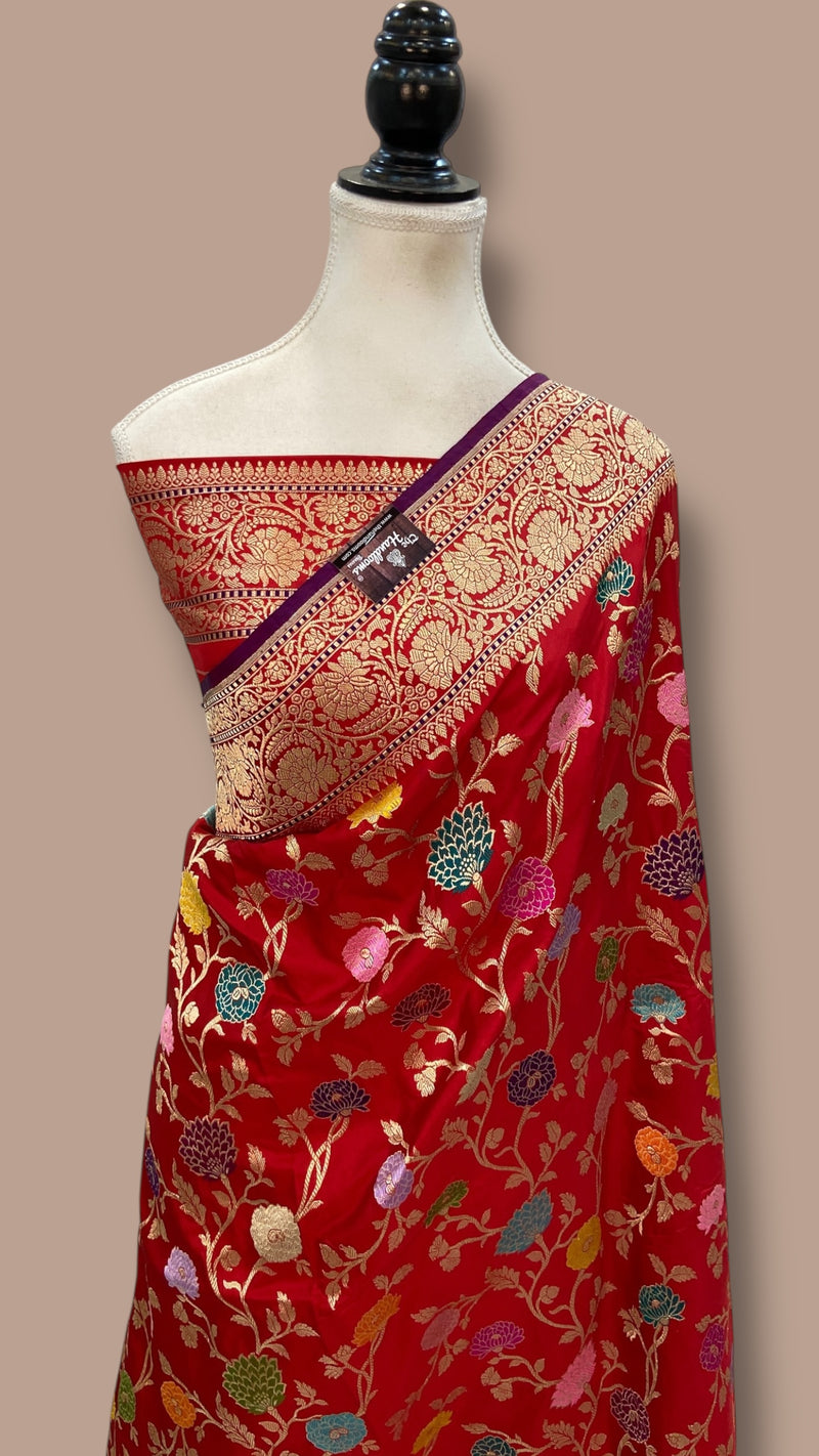 Ektara Pure Katan Silk Banarasi Handloom Saree - All over kadiyal Jaal work - The Handlooms