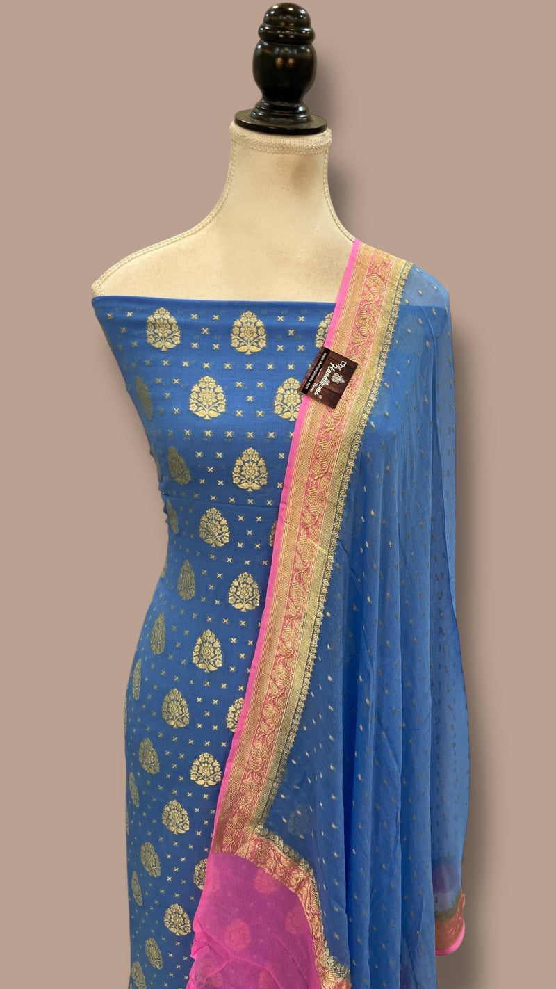 Khaddi Georgette Banarasi Dress material Water Zari - The Handlooms