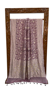 Khaddi Georgette Handloom Banarasi Saree with Handwork: Gota Patti, Zardozi, Diamond Chain, Katdana, and Abla Detailing - The Handlooms