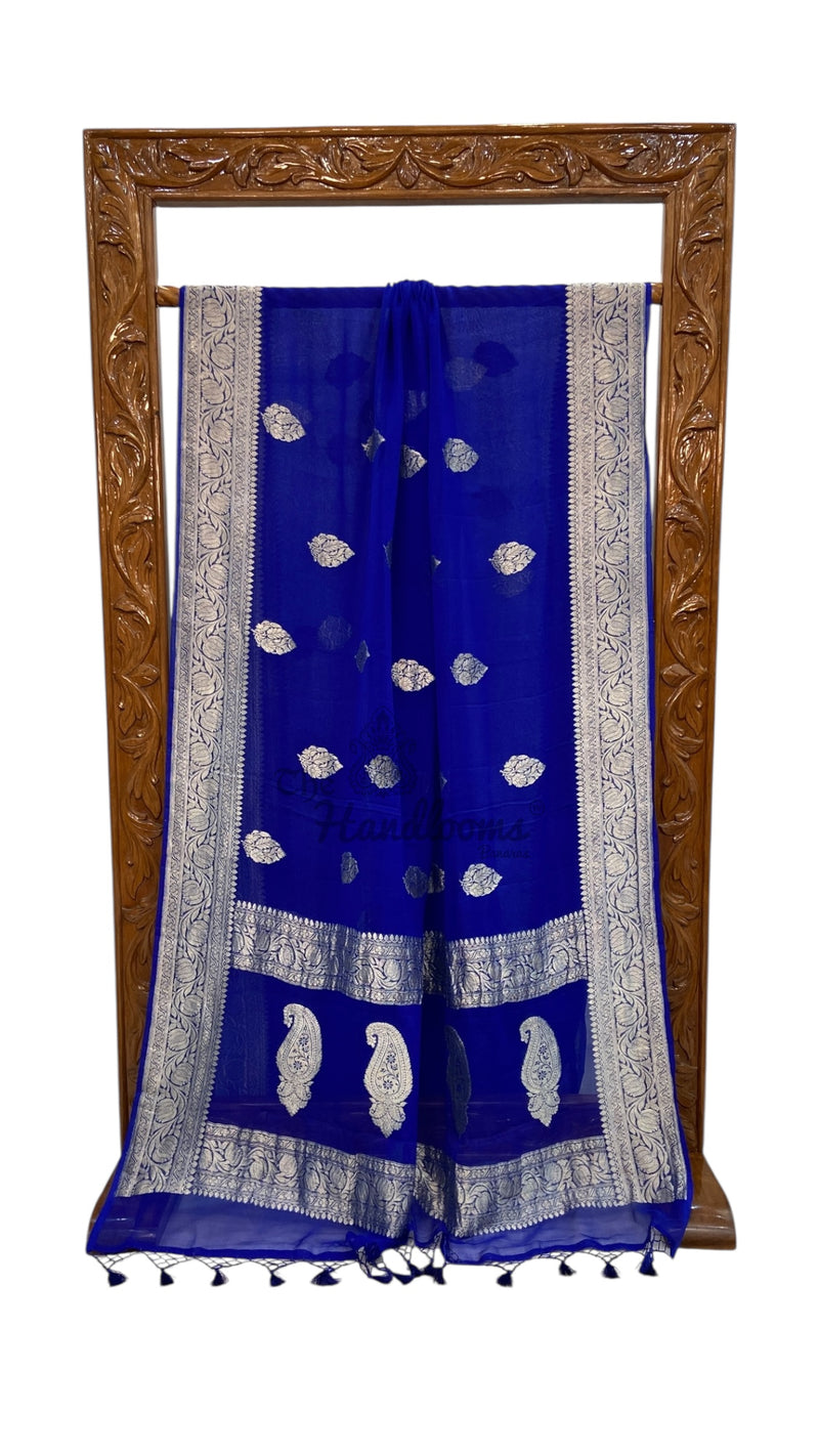 Royal Blue Pure Georgette Banarasi Handloom Saree - The Handlooms