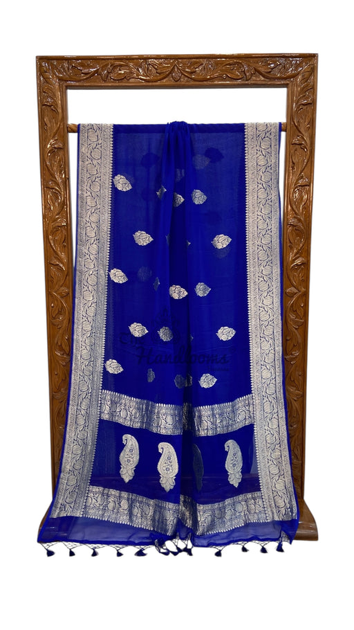 Royal Blue Pure Georgette Banarasi Handloom Saree - The Handlooms