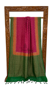 Hot Pink Pure Khaddi Georgette Handloom Banarasi Saree - The Handlooms