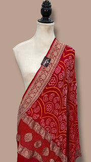 Pure Georgette Banarasi Bandhej Handloom Dupatta - Water Zari - The Handlooms
