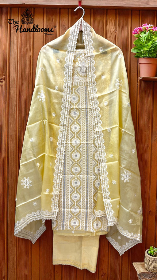 Pure Tussar Chikankari Handloom Banarasi Dress Material - The Handlooms