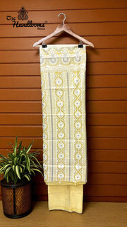 Pure Tussar Chikankari Handloom Banarasi Dress Material - The Handlooms