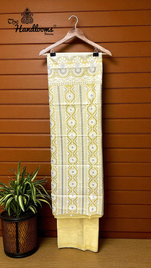 Pure Tussar Chikankari Handloom Banarasi Dress Material - The Handlooms