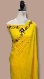 Pure Crepe Silk Handloom Banarasi Saree with Handwork - The Handlooms