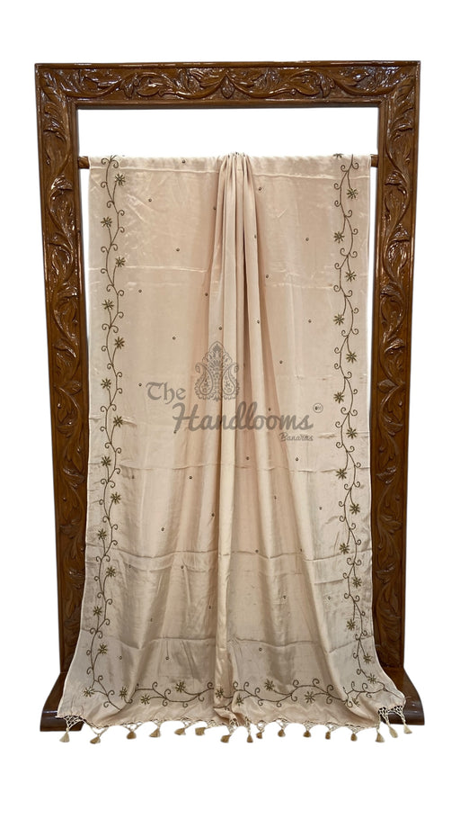 Pure Crepe Silk Handloom Banarasi Saree with Handwork - The Handlooms
