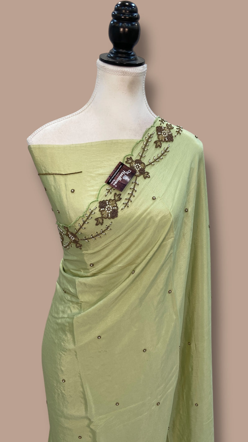 Pure Crepe Silk Handloom Banarasi Saree with Handwork - The Handlooms