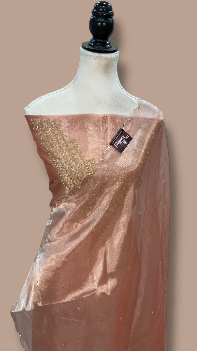 Pure Kora Tissue Handloom Banarasi Dress Material - Handwork - The Handlooms