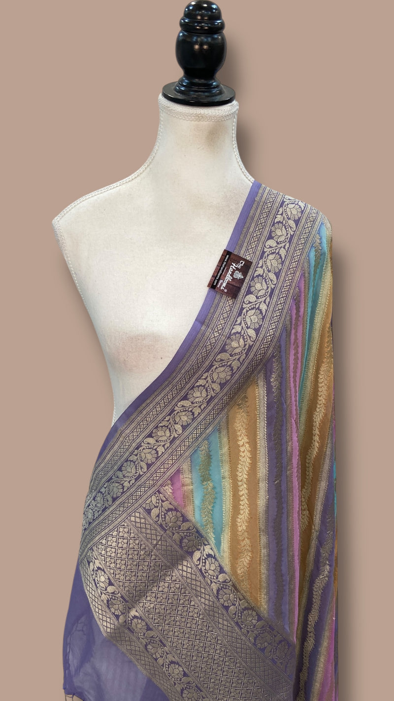 Pure Khaddi Georgette Dupatta - water zari - The Handlooms