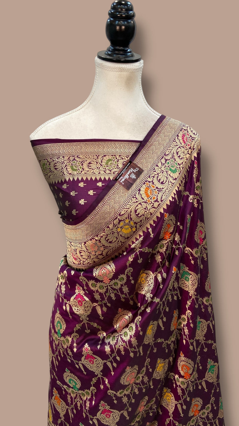 Pure Katan Silk Banarasi Handloom Saree - All over Jaal Work With Meenakari - The Handlooms
