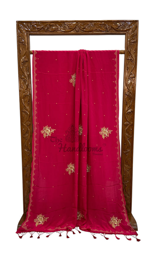 Pure Crepe Silk Handloom Banarasi Saree with Handwork - The Handlooms