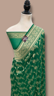 Pure Khaddi Georgette Handloom Banarasi Saree - Gold Zari - The Handlooms