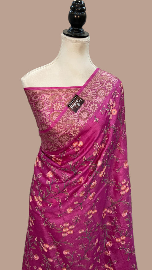 Tussar Silk Handloom Banarasi Saree With Chikankari - The Handlooms
