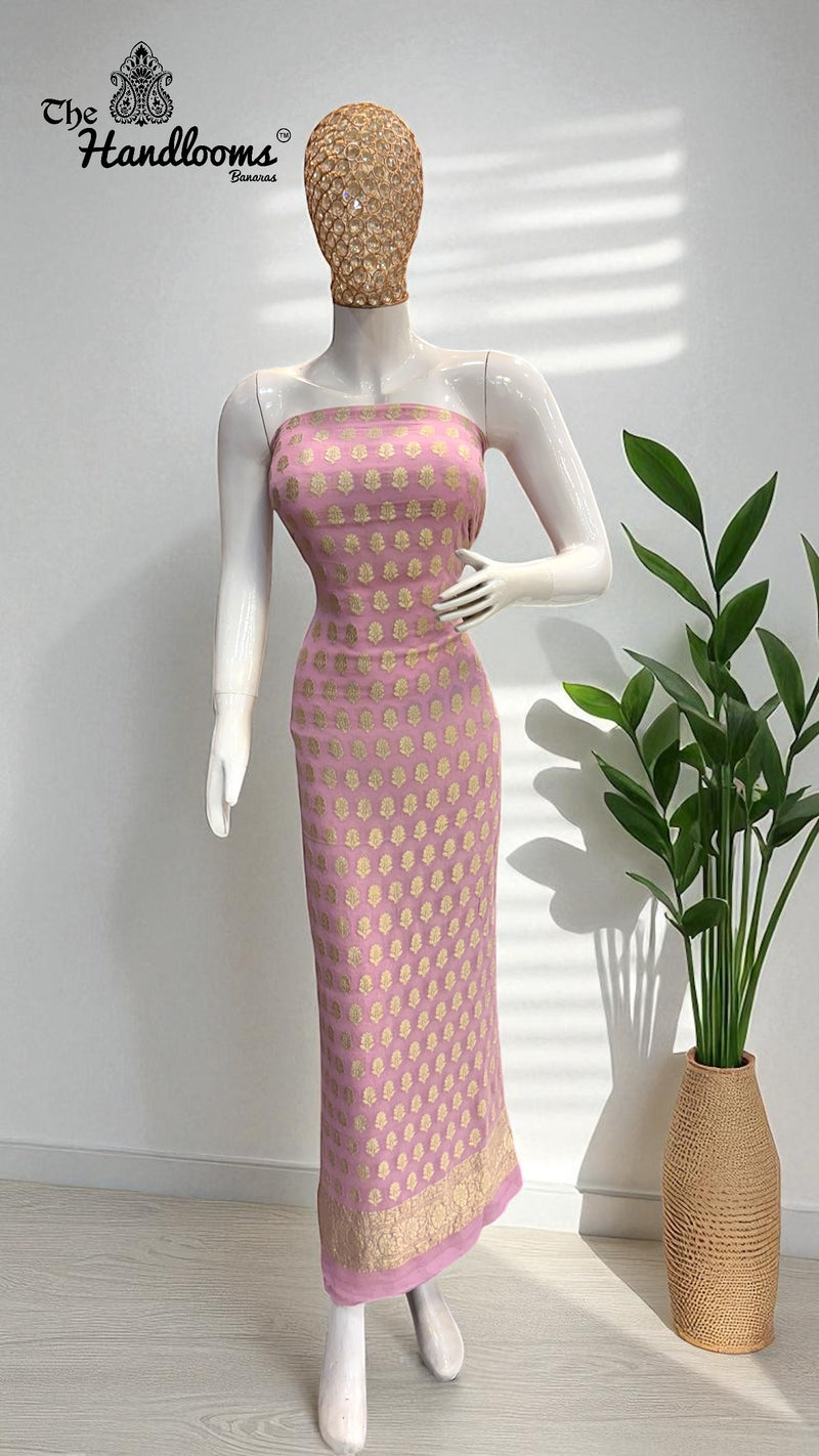 Pink Pure Khaddi Georgette Banarasi Dress material - The Handlooms