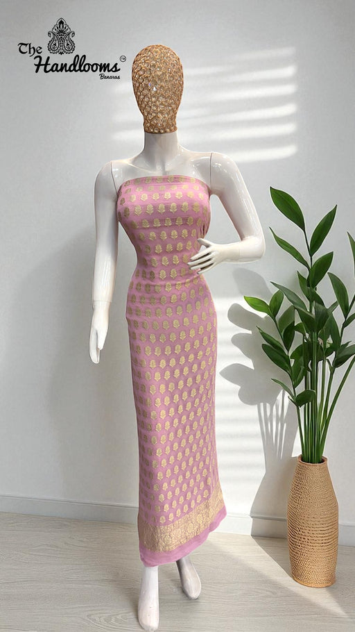 Pink Pure Khaddi Georgette Banarasi Dress material - The Handlooms
