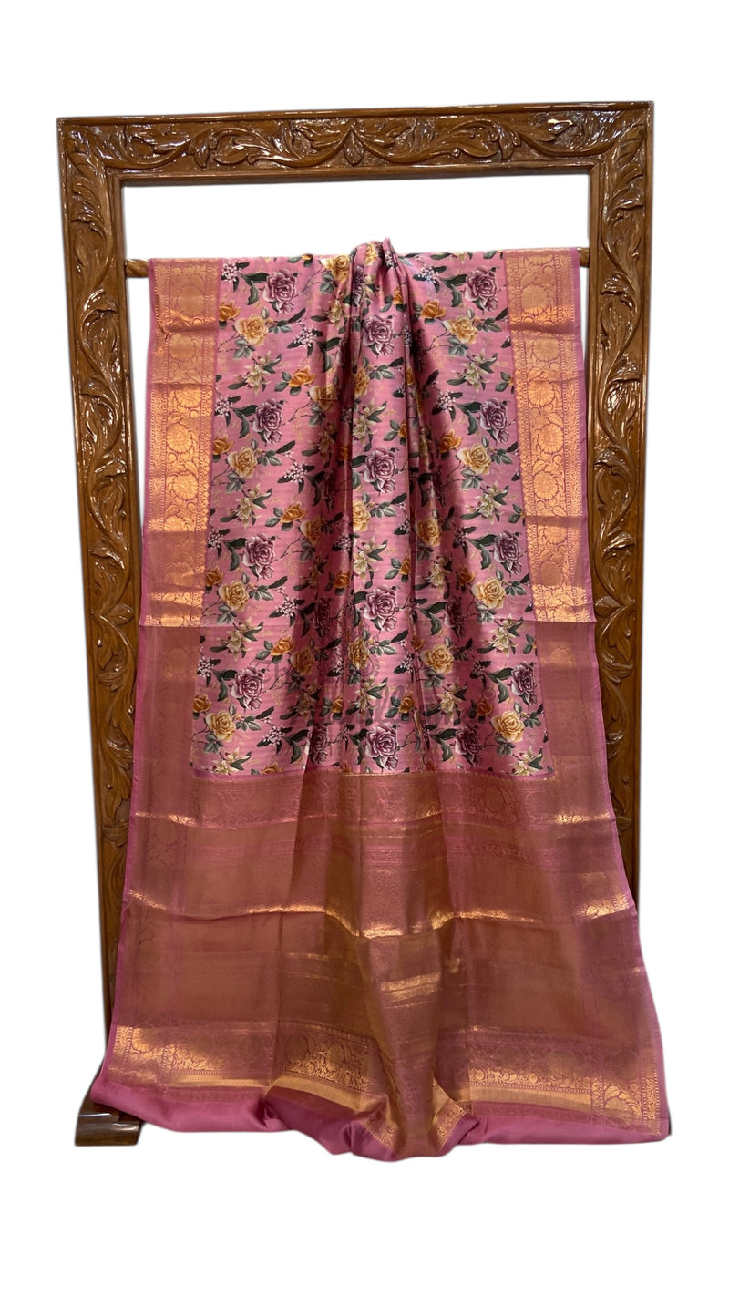 Pure Mango Silk Banarasi Handlokom Saree With Digital Print - The Handlooms