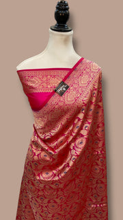 Regal Pure Katan Silk Banarasi Saree – Handwoven Tanchui Brocade with Meenakari Work - The Handlooms