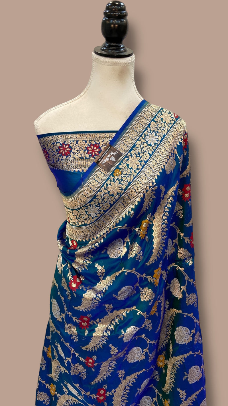 Pure Katan Silk Banarasi Handloom Saree - All over Jaal Work With Meenakari - The Handlooms