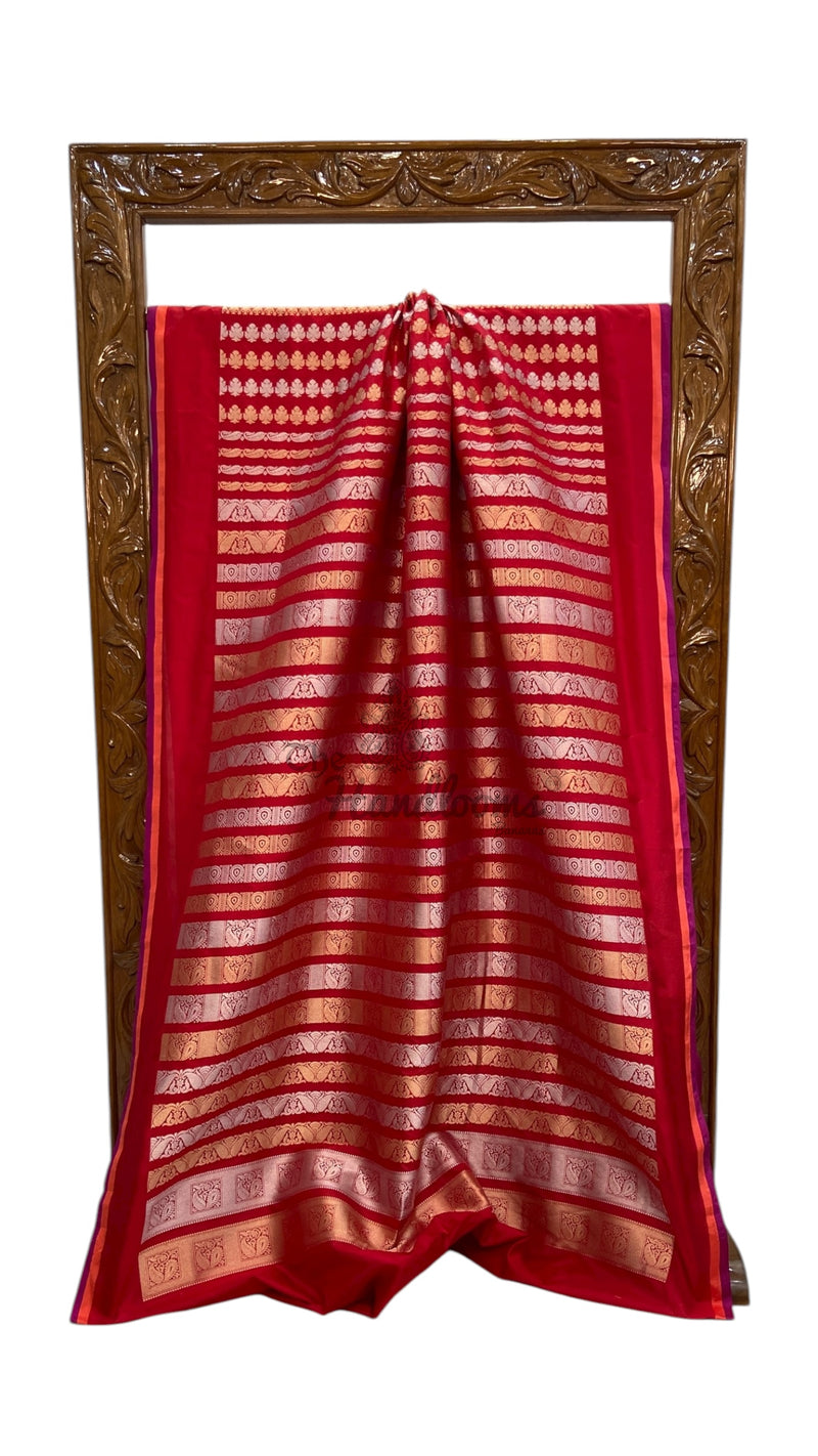 Red Nita Ambani Pure Katan Silk Banarasi Handloom Saree - All over Jaal work - With Meenakari - The Handlooms