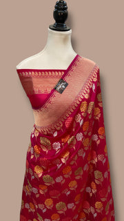 Rani Pure Katan Silk Banarasi Handloom Saree - All over Jaal Work With Meenakari - The Handlooms