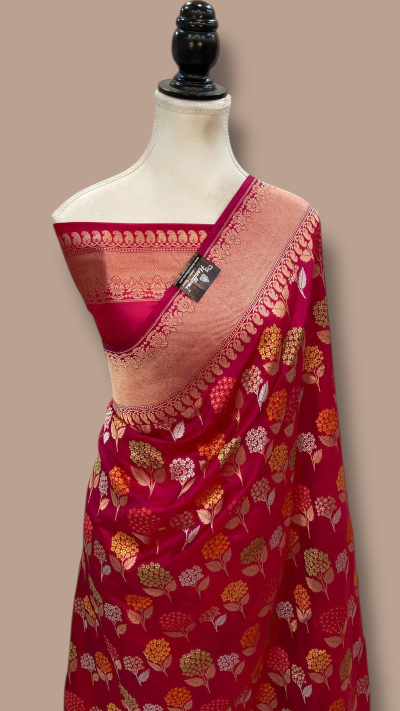Rani Pure Katan Silk Banarasi Handloom Saree - All over Jaal Work With Meenakari - The Handlooms