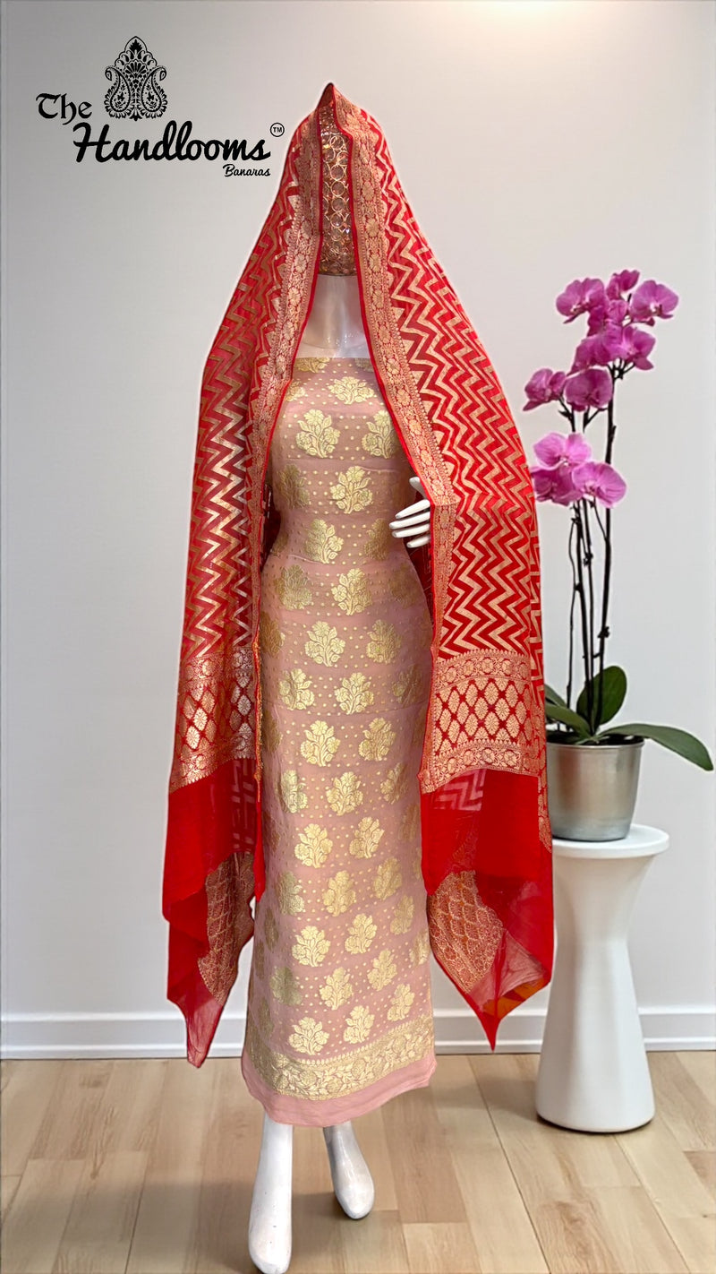 Khaddi Georgette Banarasi Dress material Water Zari - The Handlooms