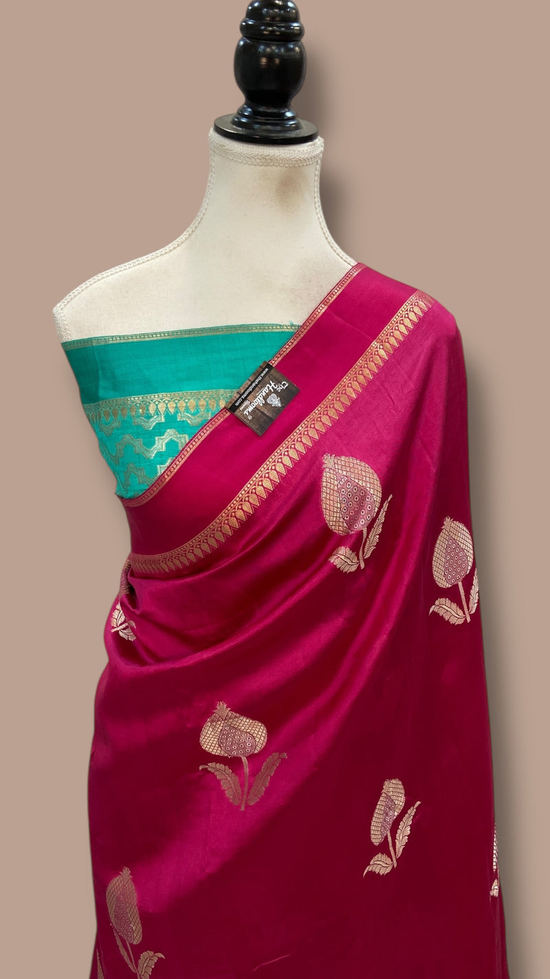 Hot Pink Pure Mango Silk Banarasi Handloom Saree - The Handlooms