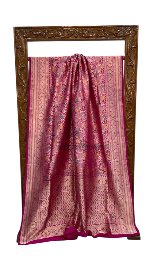 Regal Pure Katan Silk Banarasi Saree – Handwoven Tanchui Brocade with Meenakari Work - The Handlooms