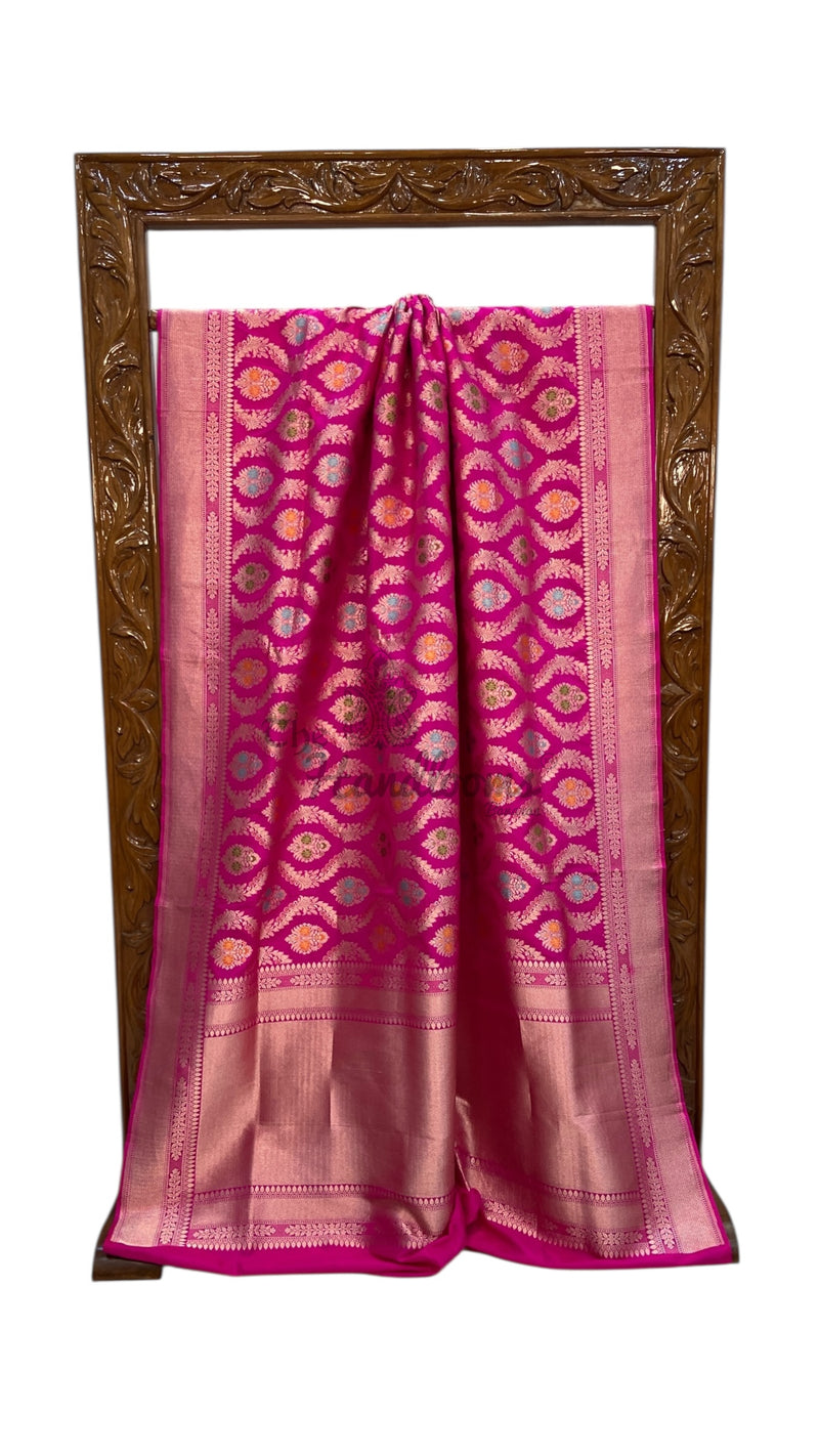 Pure Katan Silk Banarasi Handloom Saree - All over Jaal Work With Meenakari
