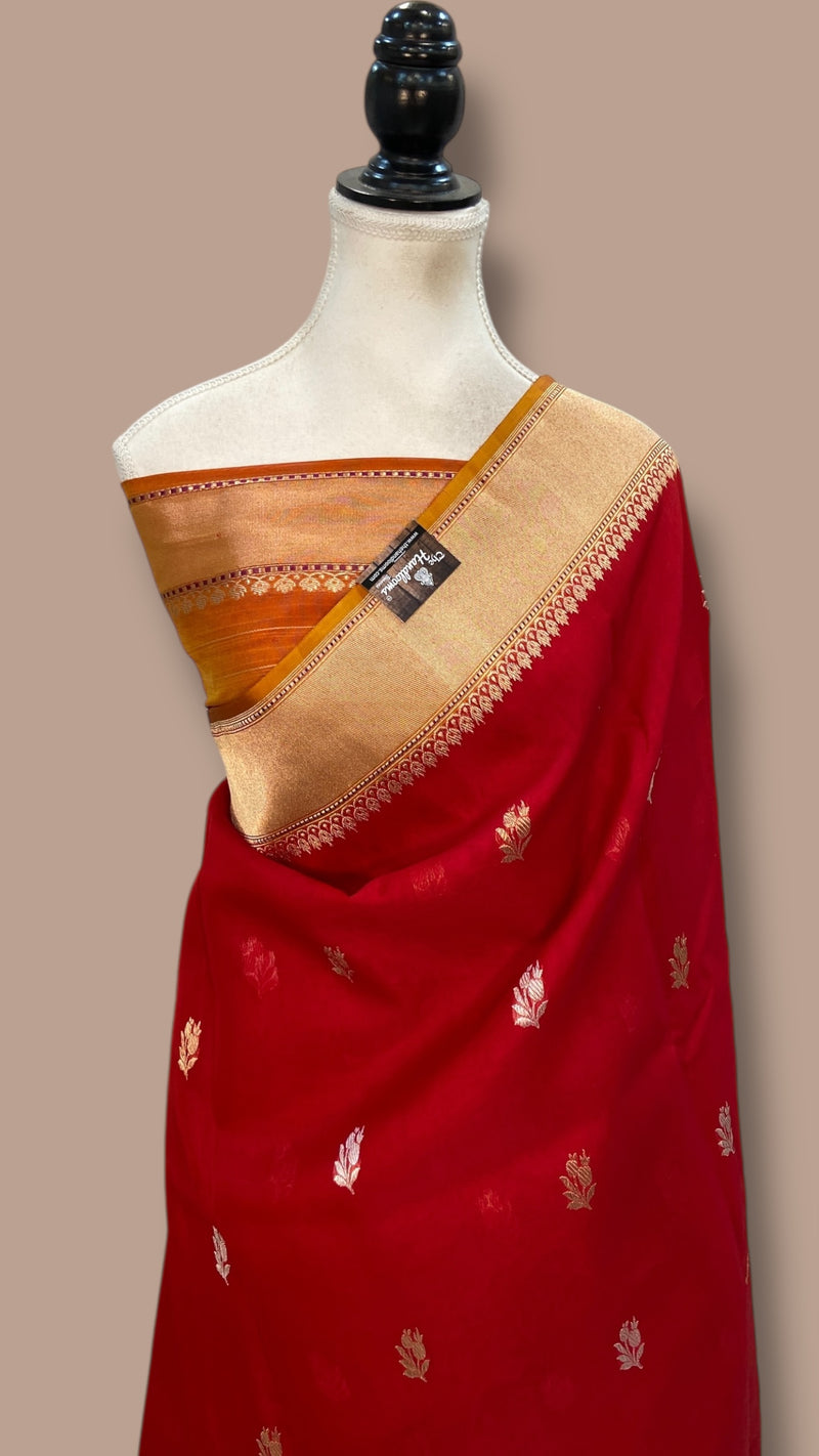 Pure Kora Handloom Banarasi All Over Kadua Motifs Saree