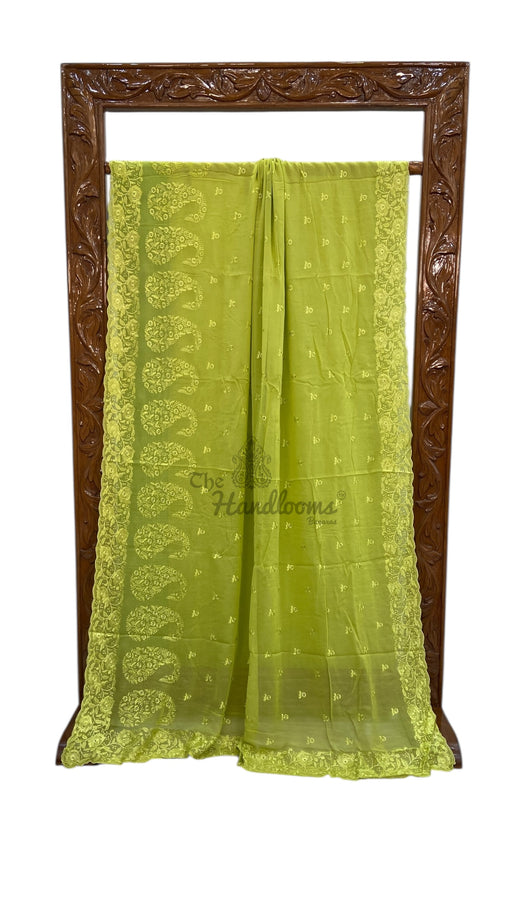 Pure Georgette Chikankari Handloom Banarasi Saree - The Handlooms