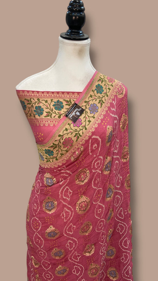 Pure Georgette Banarasi Bandhej Handloom Saree - Meenakari - The Handlooms