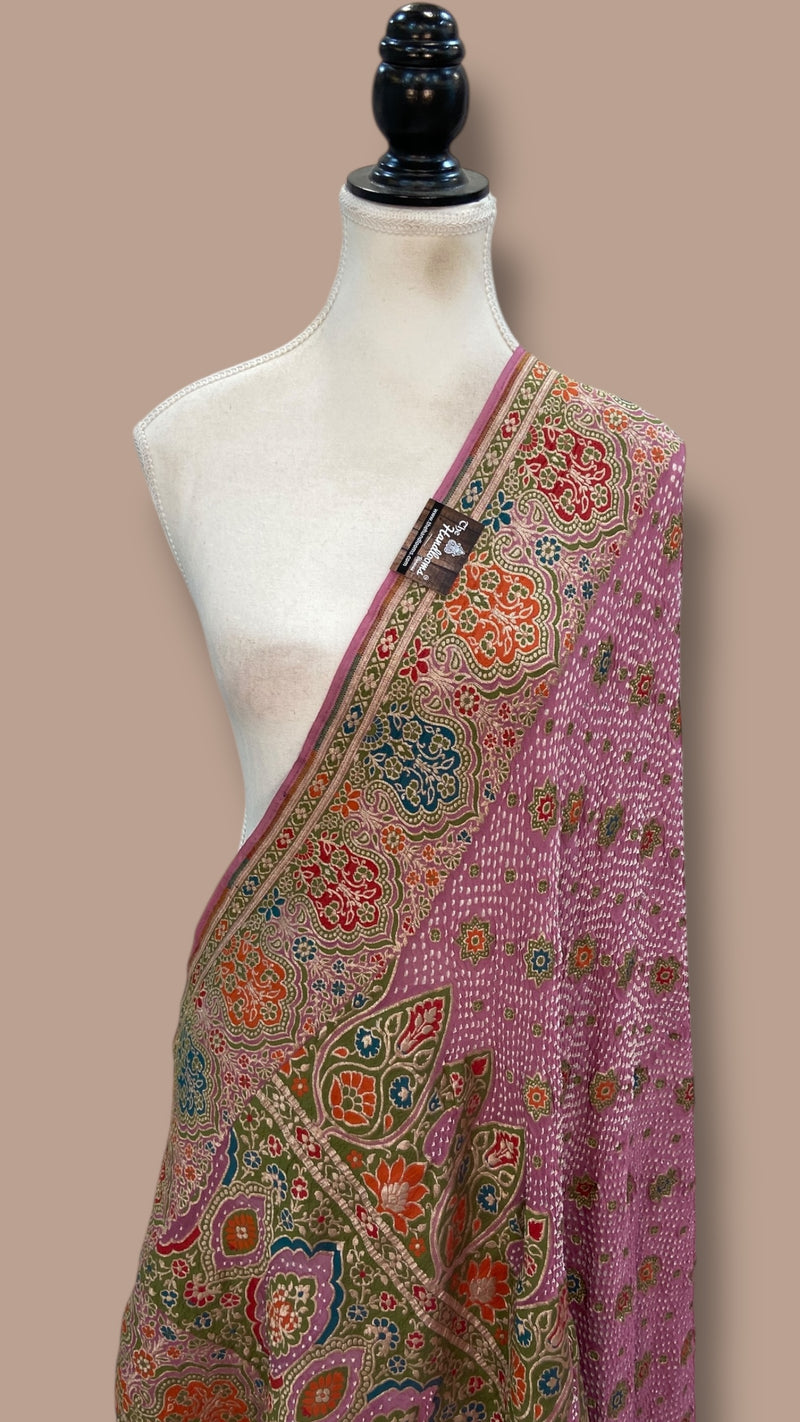 Pure Georgette Banarasi Bandhej Handloom Dupatta - The Handlooms
