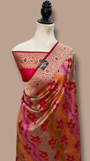 Multicolor Pure Katan Silk Banarasi Handloom Saree - All over Jaal Work With Rangkart - The Handlooms