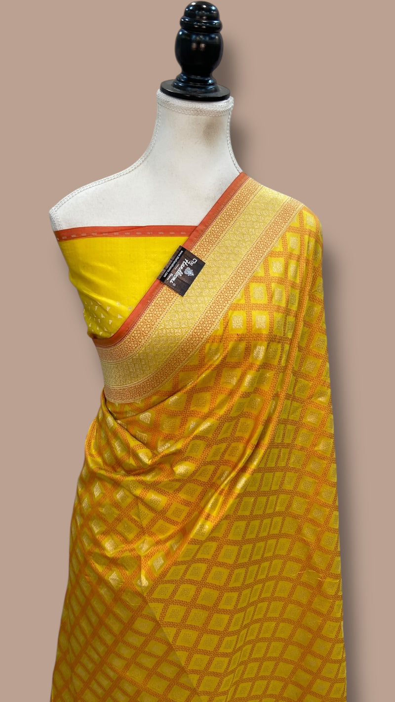 Pure Katan Silk Banarasi Handloom Saree - All Over Chex - The Handlooms