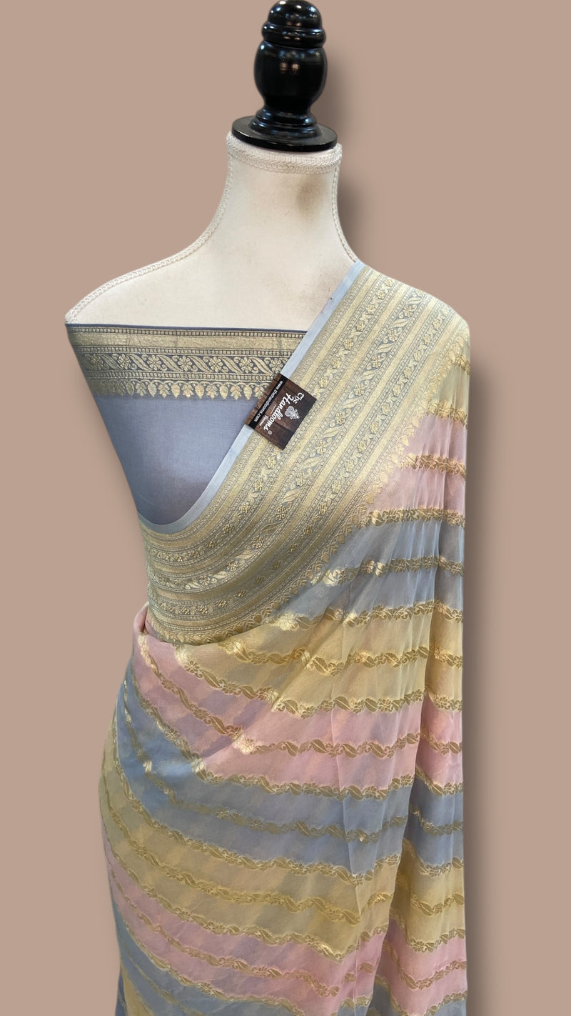 Rangkat Pure Khaddi Georgette Handloom Banarasi Saree - The Handlooms