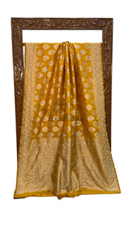 Mustard Pure Katan Silk Banarasi Handloom Saree - All Over Boota With Zardosi Handwork - The Handlooms