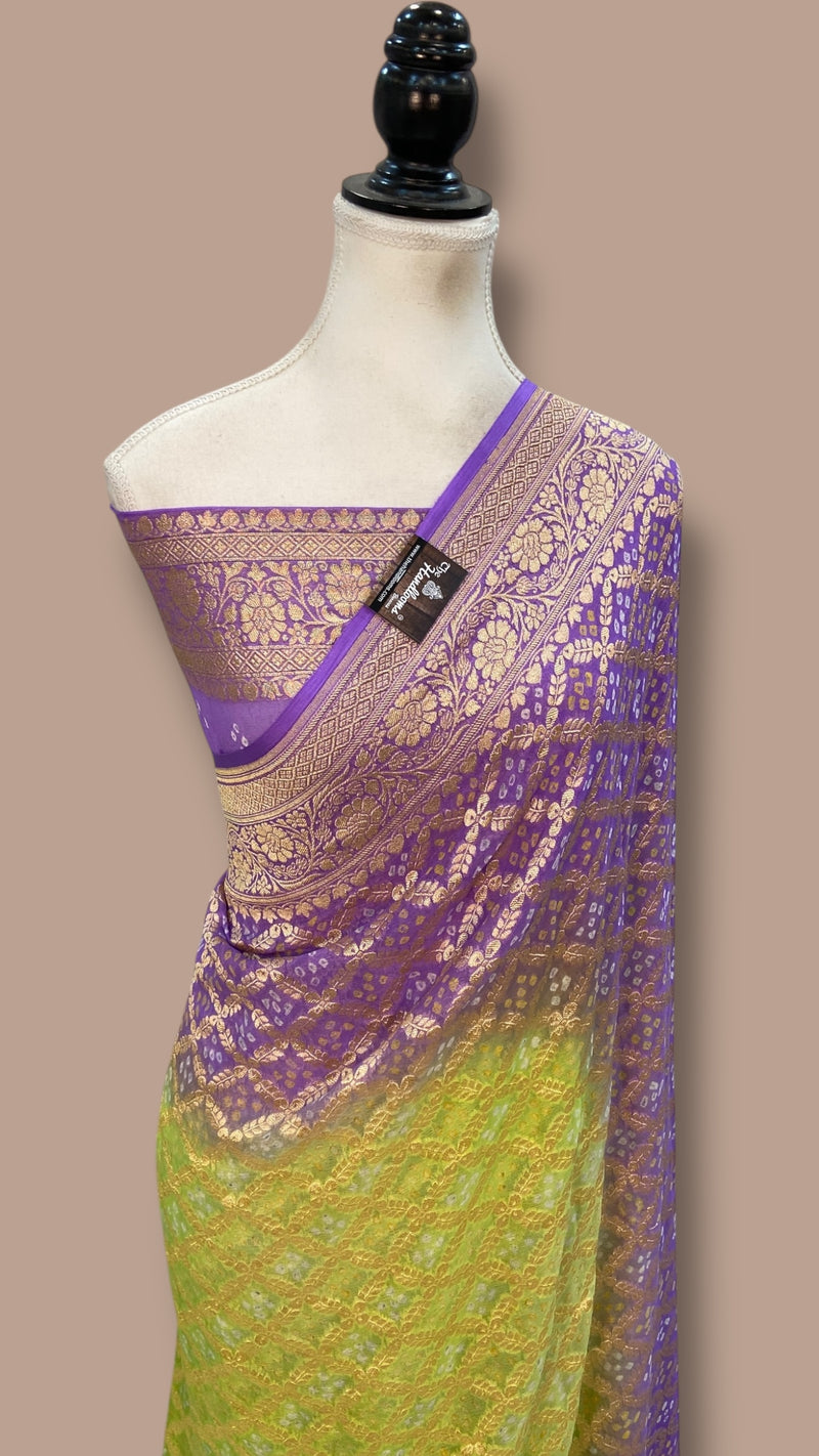 Pure Georgette Banarasi Bandhej Handloom Saree - The Handlooms