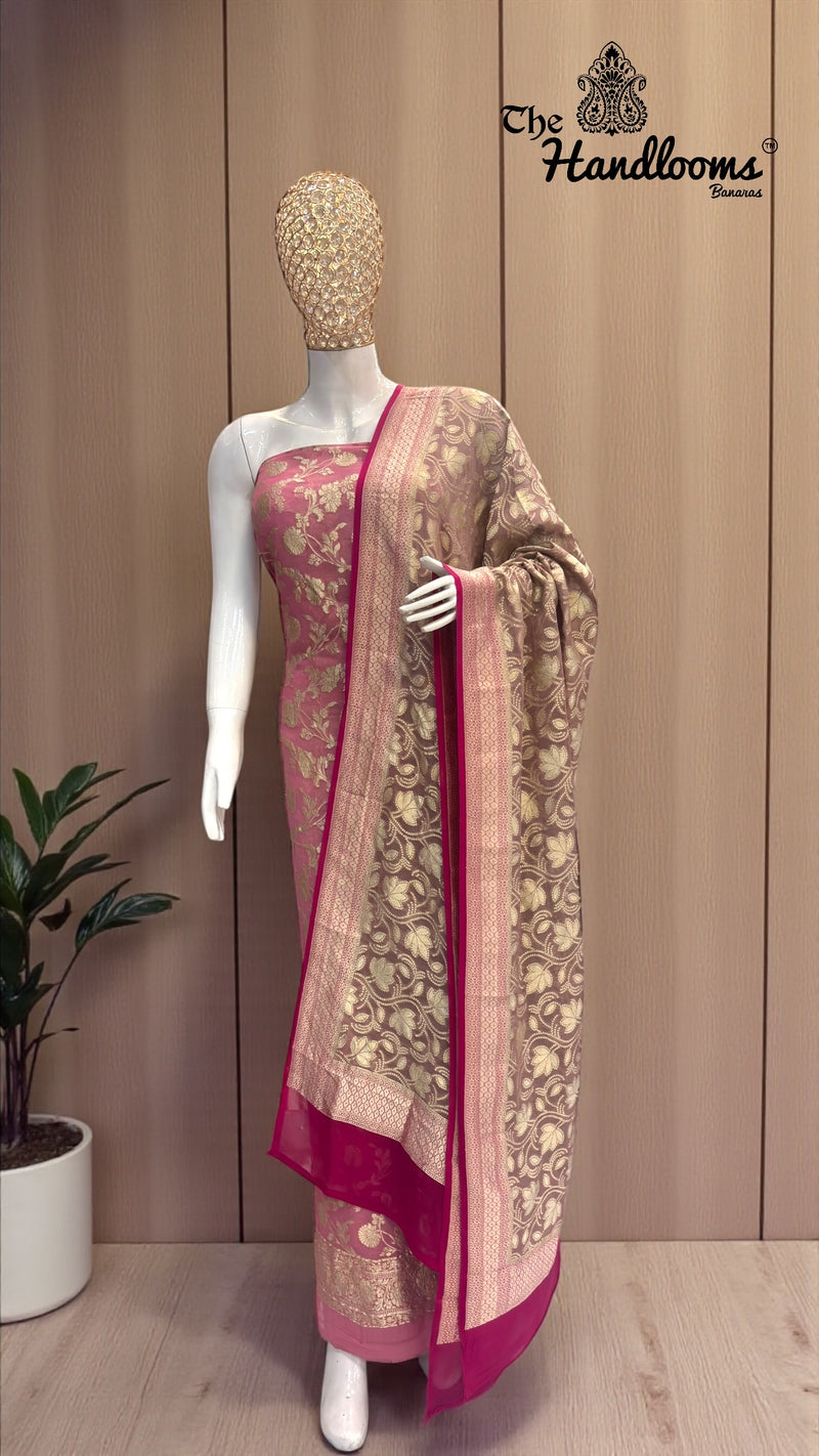 Khaddi Georgette Banarasi Dress material Water Zari - The Handlooms