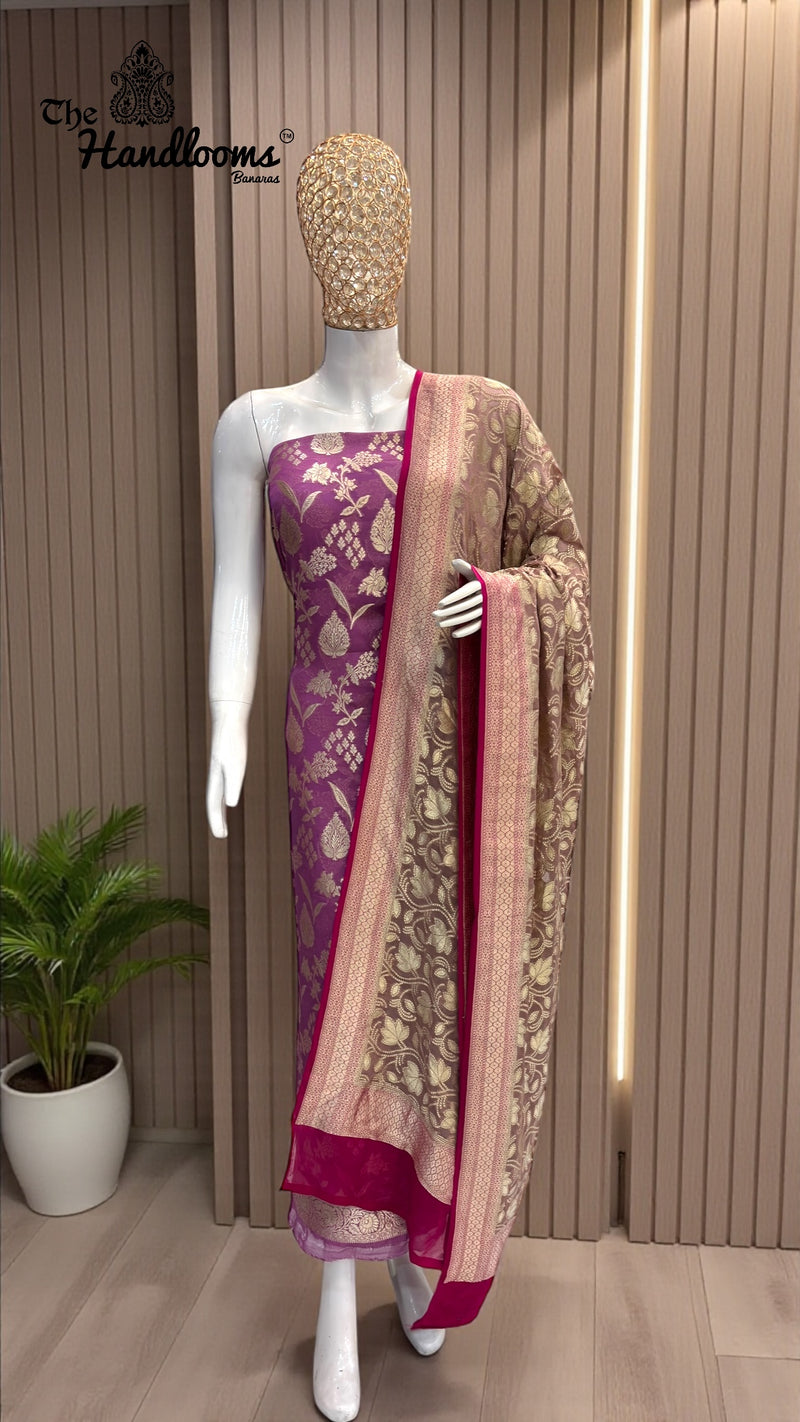 Khaddi Georgette Banarasi Dress material Water Zari - The Handlooms