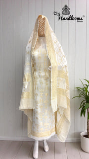 Khaddi Georgette Banarasi All Over Sona Roopa Dress Material - The Handlooms