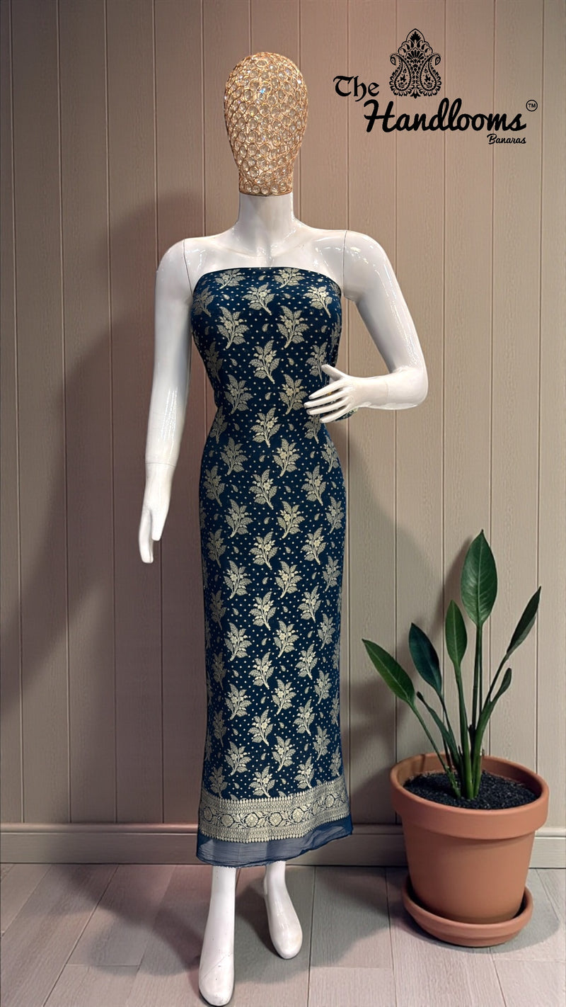 Khaddi Georgette Banarasi Dress material Water Zari - The Handlooms