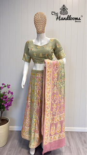 Rangkat Pure Khaddi Georgette Handloom Banarasi Lehenga - The Handlooms