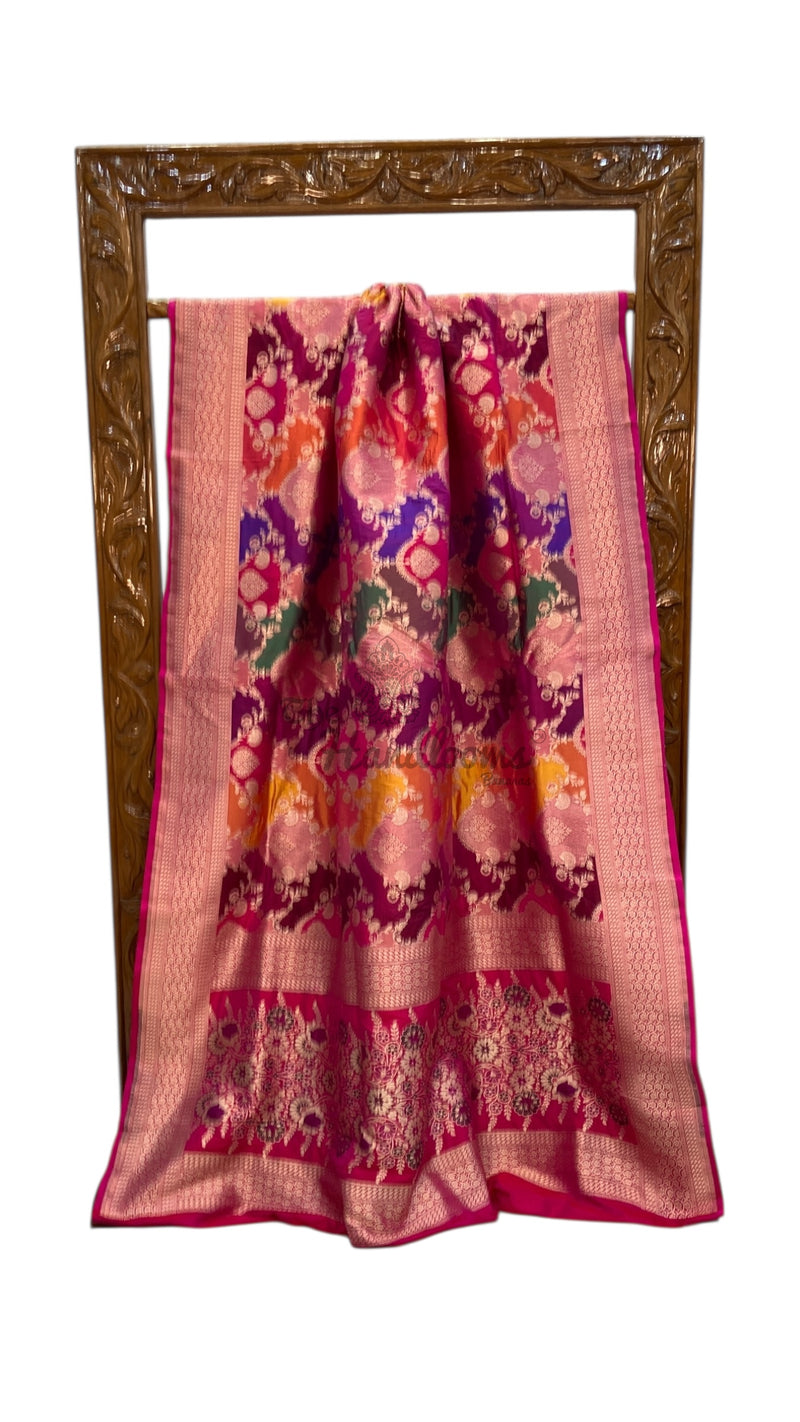 Multicolor Pure Katan Silk Banarasi Handloom Saree - All over Jaal Work With Rangkart - The Handlooms