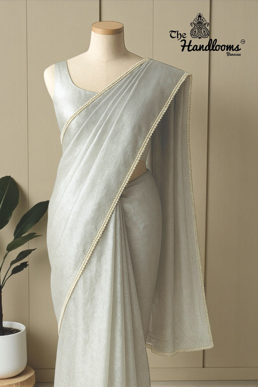 Pure Kora Tissue Handloom Banarasi Saree - Lace Work - The Handlooms