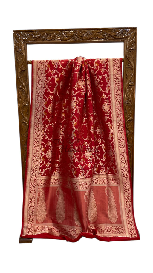 Pure Katan Silk Banarasi Handloom Saree - All over Jaal Work With Meenakari - The Handlooms