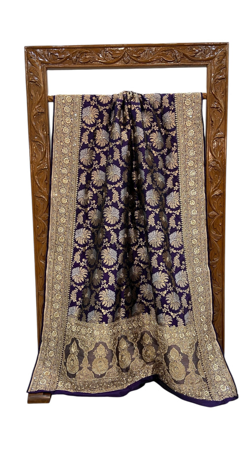 Pure Katan Silk Banarasi Handloom Saree with Zardozi Gota Patti Handwork - The Handlooms